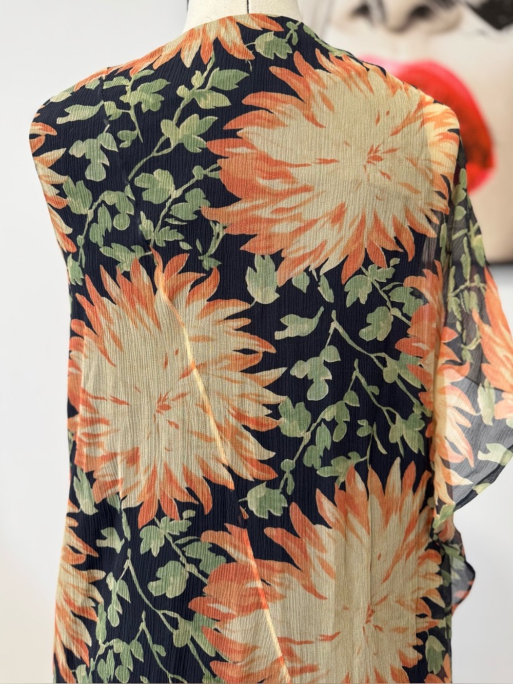 LOEWE Long Floral Print One-Sleeve Chiffon Silk Maxi Dress - Picture 9 of 16